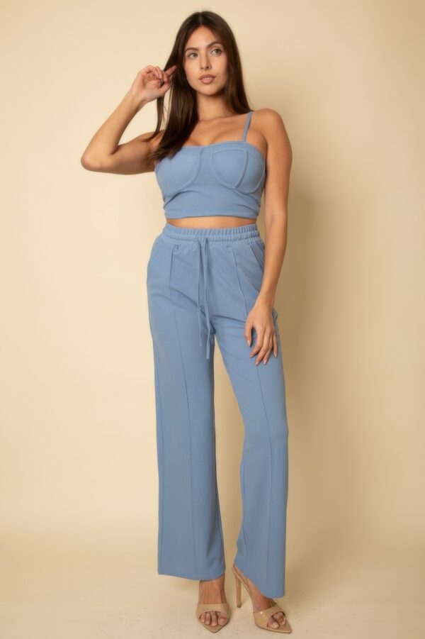 Bustier Crop Cami & Slant-Pocket Straight Pants Set