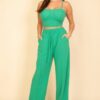 Bustier Crop Cami & Slant-Pocket Straight Pants Set
