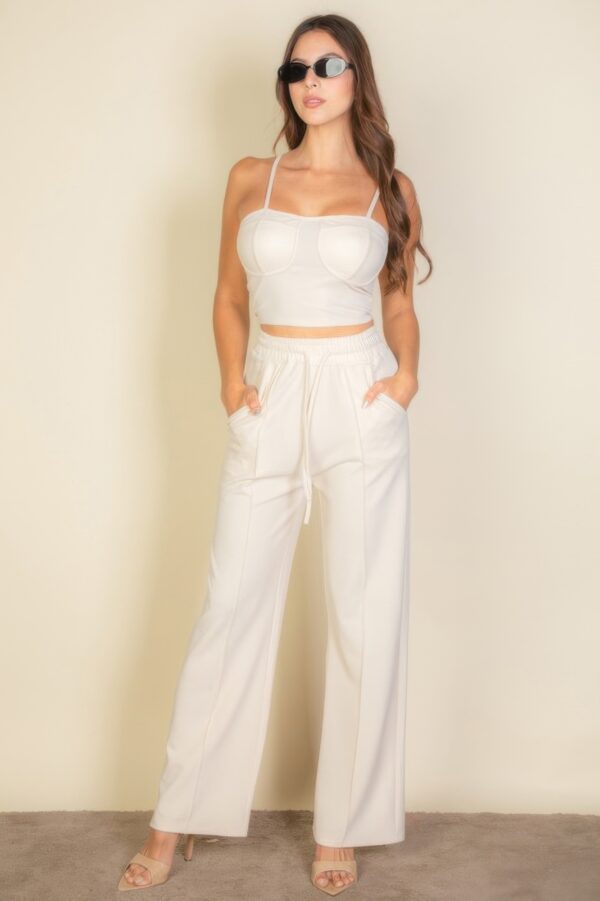 Bustier Crop Cami & Slant-Pocket Straight Pants Set