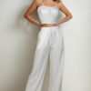 Bustier Crop Cami & Slant-Pocket Straight Pants Set