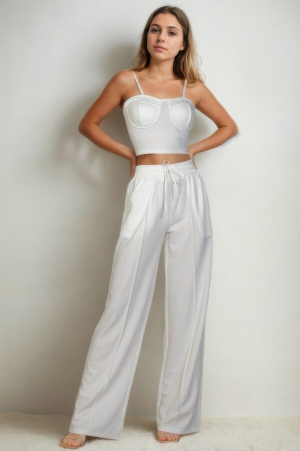 Bustier Crop Cami & Slant-Pocket Straight Pants Set