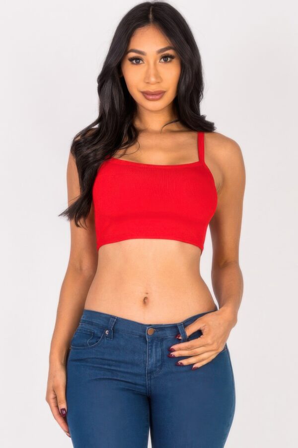 Ribbed Knit Cami Crop Top – Square Neckline