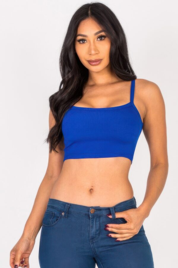 Ribbed Knit Cami Crop Top – Square Neckline