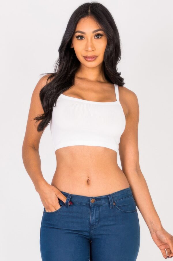 Ribbed Knit Cami Crop Top – Square Neckline