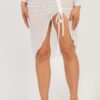 Sheer Mesh Ruched Skirt with Drawstring Slit