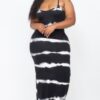 Plus Size Tie-Dye Stripe Maxi Dress with Spaghetti Straps