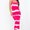 Stripe Tie-Dye Maxi Dress with Spaghetti Straps