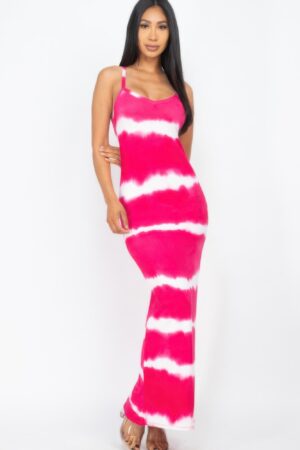 Stripe Tie-Dye Maxi Dress with Spaghetti Straps