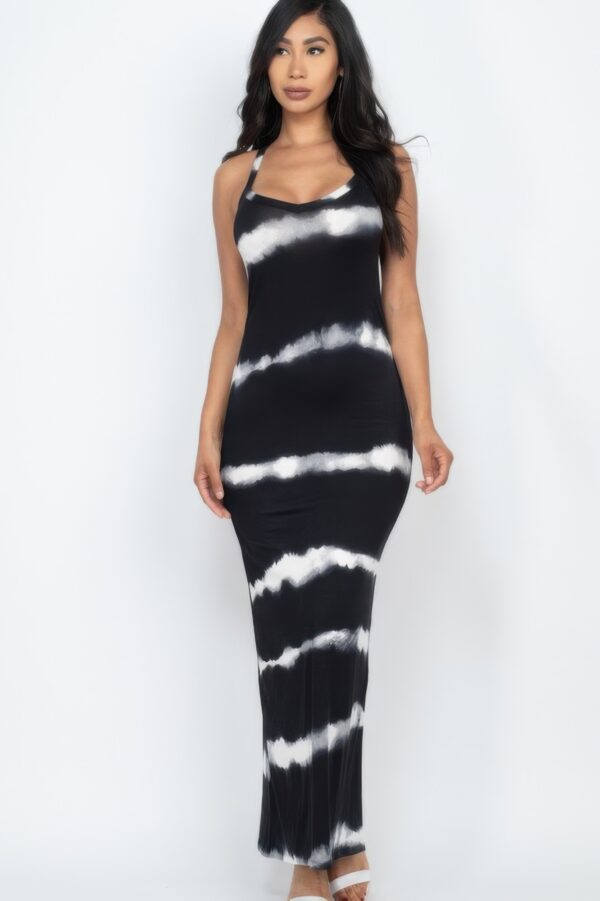 Stripe Tie-Dye Maxi Dress with Spaghetti Straps