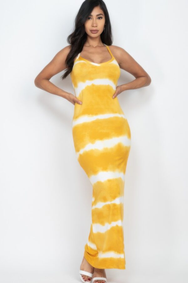 Stripe Tie-Dye Maxi Dress with Spaghetti Straps