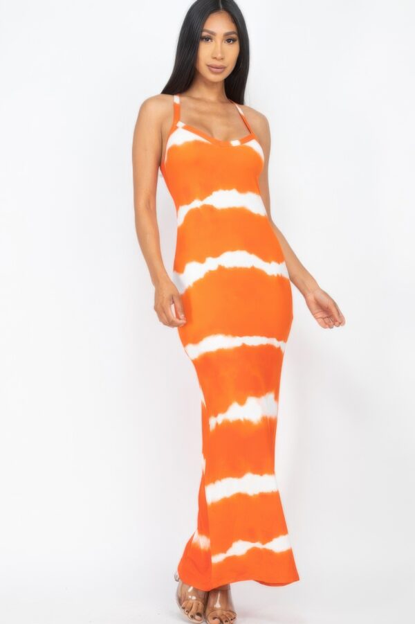 Stripe Tie-Dye Maxi Dress with Spaghetti Straps
