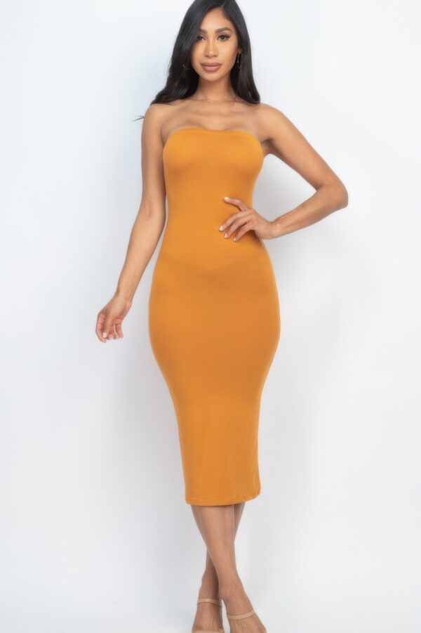 Strapless Tube Bodycon Midi Dress – Streamlined Silhouette