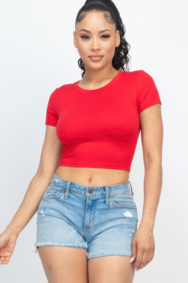 Short Sleeve Roundneck Crop Top – Fitted Crop