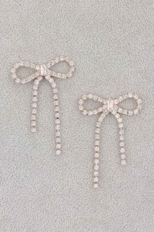 Rhinestone Ribbon Earrings – Bow Accent