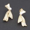 Vintage Pearl Bow Stud Earrings – Gold-Dipped