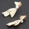 Vintage Pearl Bow Stud Earrings – Gold-Dipped