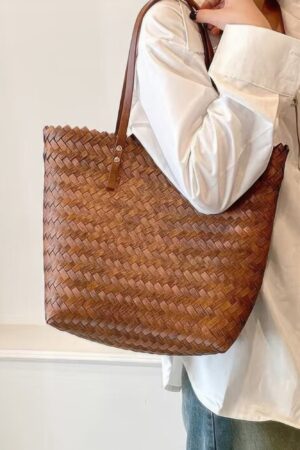 Braided PVC Tote Bag – Rustic Woven Design