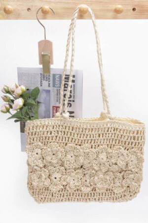 Faux Straw Multi-Flower Crochet Tote Bag