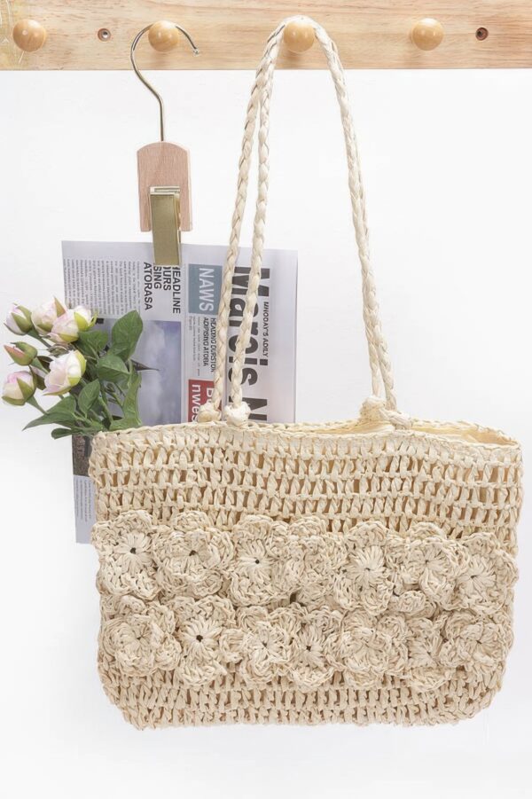 Faux Straw Multi-Flower Crochet Tote Bag