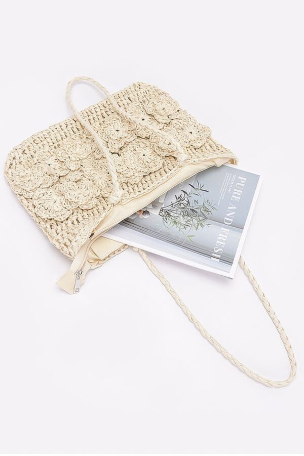 Faux Straw Multi-Flower Crochet Tote Bag