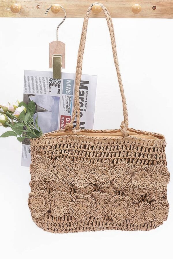 Faux Straw Multi-Flower Crochet Tote Bag