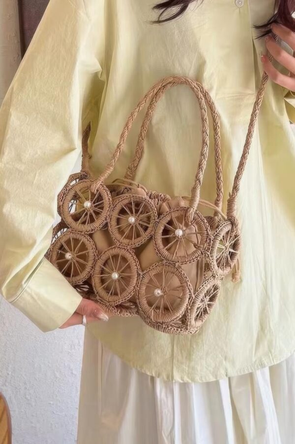 Handmade Faux Straw Round Crossbody Bag – Multi