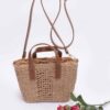 Faux Straw Top-Handle Small Tote – Brown Handles