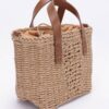 Faux Straw Top-Handle Small Tote – Brown Handles