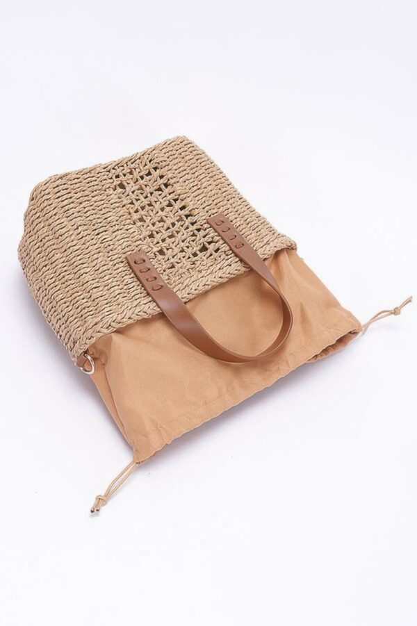 Faux Straw Top-Handle Small Tote – Brown Handles