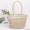 Faux Straw Basket-Weave Shell Tote with Handles