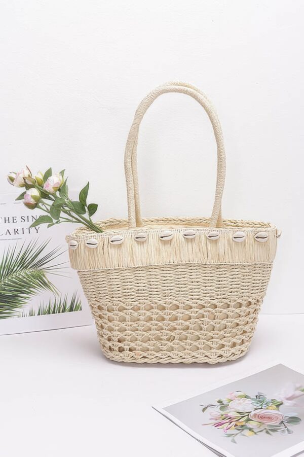 Faux Straw Basket-Weave Shell Tote with Handles