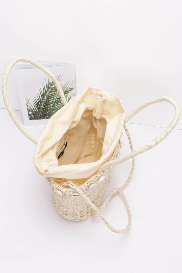 Faux Straw Basket-Weave Shell Tote with Handles