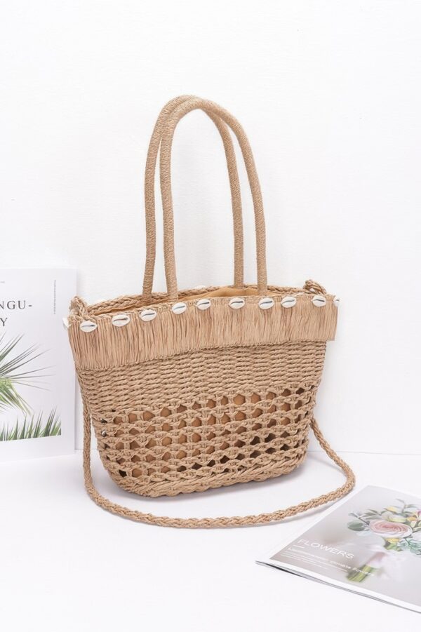 Faux Straw Basket-Weave Shell Tote with Handles
