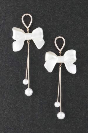 Pearl Blossom Bowknot Earrings – White Pearl Accent
