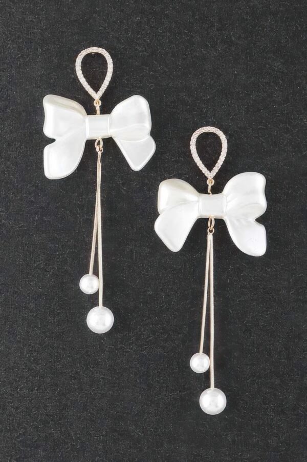 Pearl Blossom Bowknot Earrings – White Pearl Accent