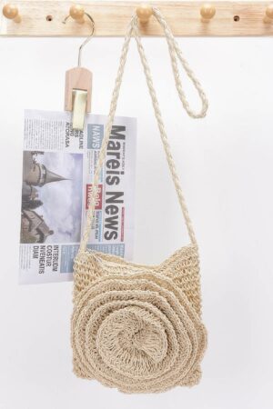 Handmade Faux Straw Big Flower Crossbody Bag