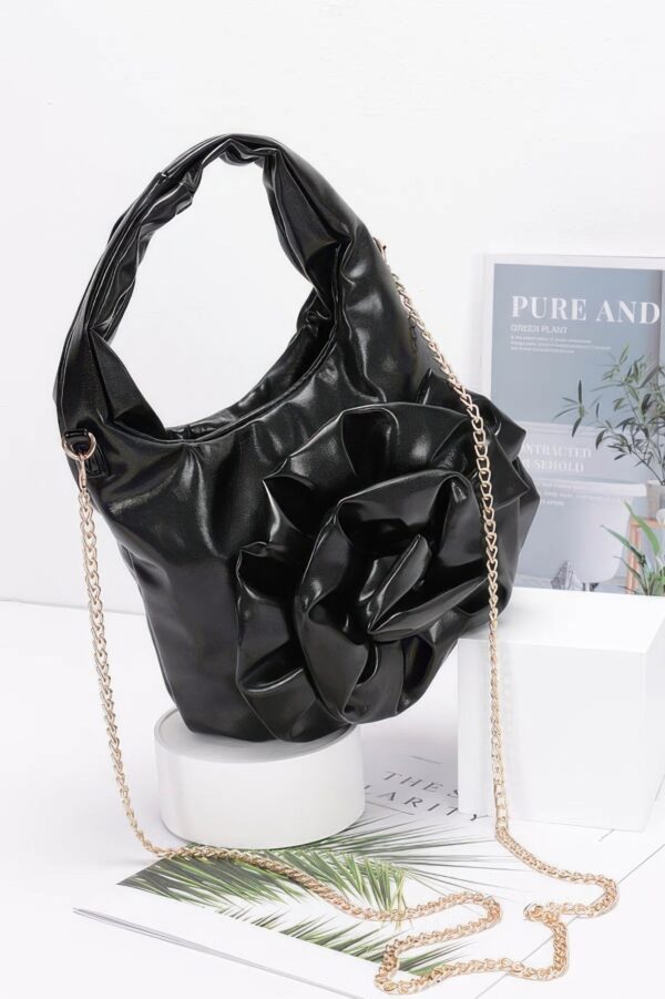 Metallic Sculptural Flower Handle Handbag