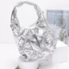 Metallic Sculptural Flower Handle Handbag