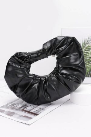 Metallic Ruffled Hobo Bag with Chain Handle