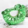 Metallic Ruffled Hobo Bag with Chain Handle