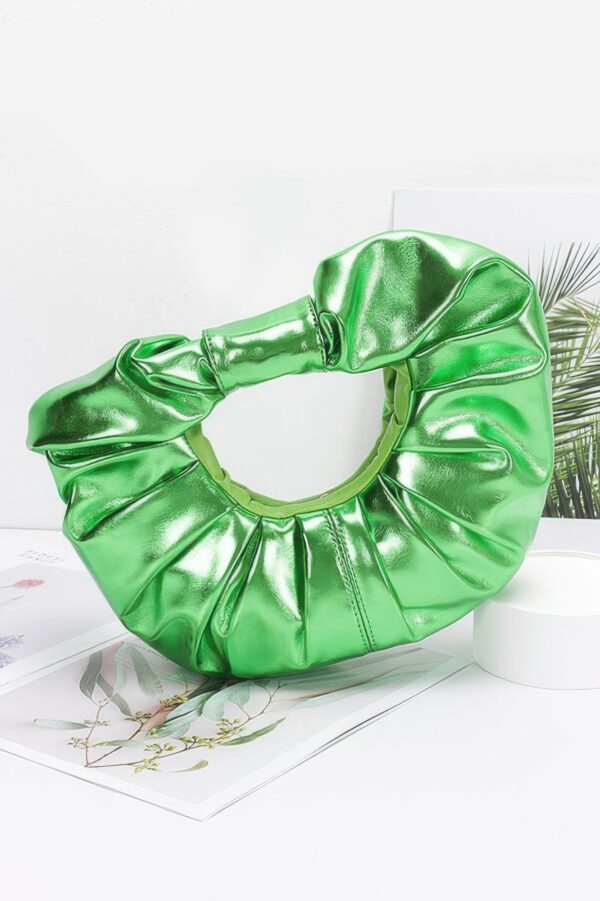Metallic Ruffled Hobo Bag with Chain Handle