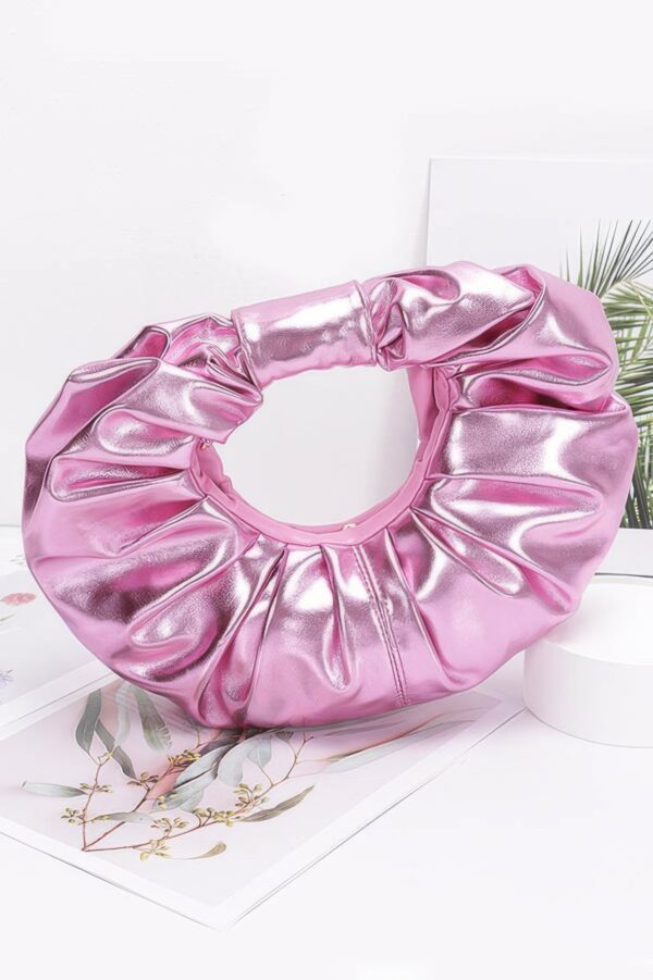 Metallic Ruffled Hobo Bag with Chain Handle