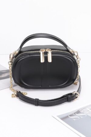 Gold-Accented Faux Leather Clutch – Structured Evening Bag