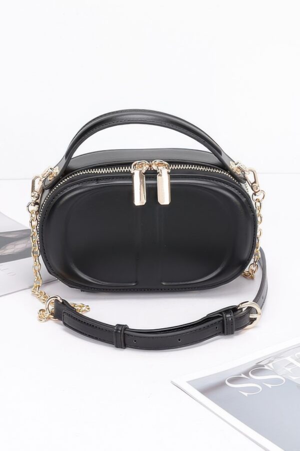 Gold-Accented Faux Leather Clutch – Structured Evening Bag