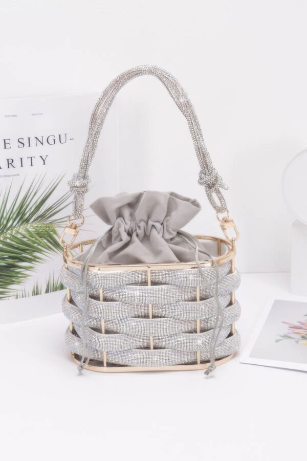 Rhinestone Braided Metal Bucket Bag – Gold Handle