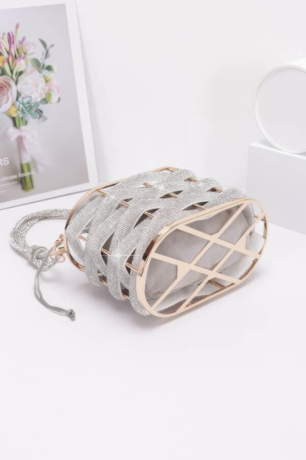 Rhinestone Braided Metal Bucket Bag – Gold Handle