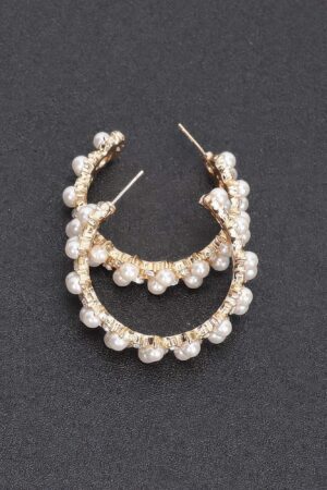 Pearl-Embellished Gold Hoop Earrings – Classic 2″