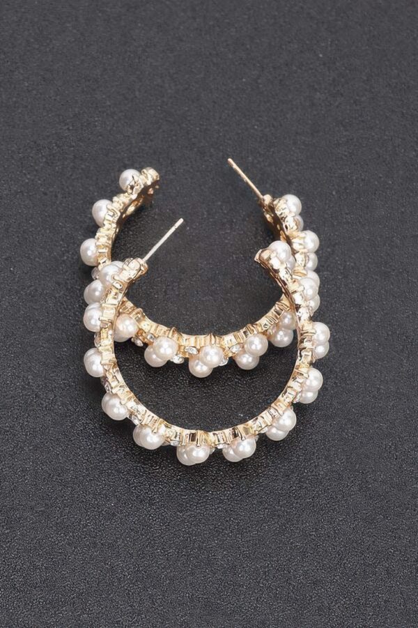 Pearl-Embellished Gold Hoop Earrings – Classic 2″