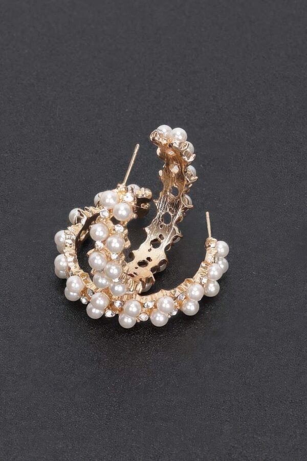 Pearl-Embellished Gold Hoop Earrings – Classic 2″