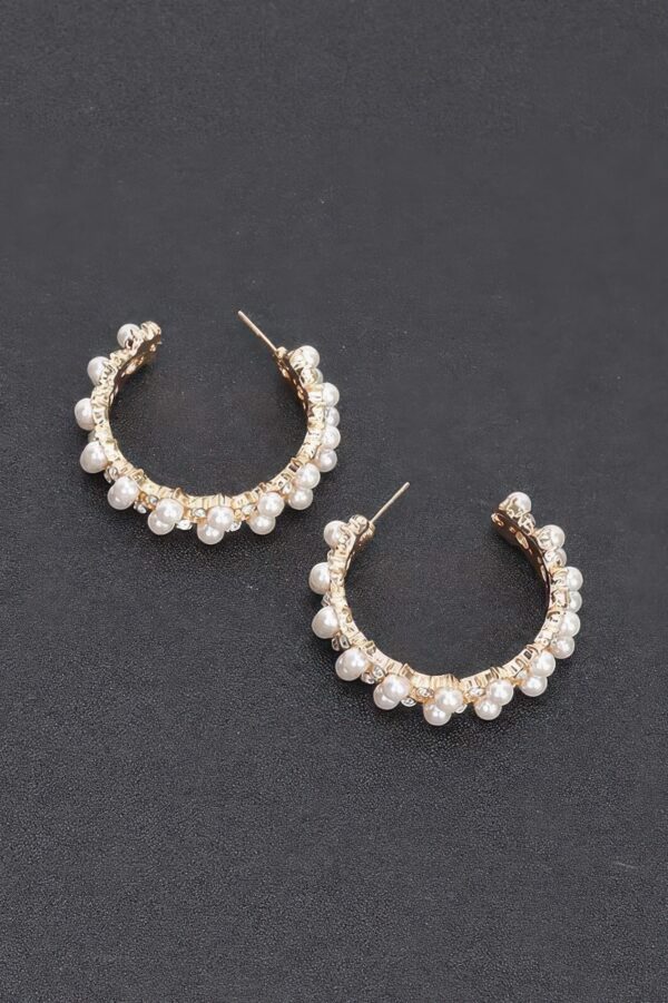 Pearl-Embellished Gold Hoop Earrings – Classic 2″